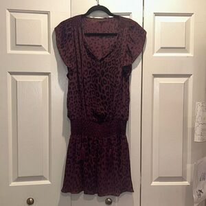 Parker Dress, Plum Purple and Black Leopard Print, Size Medium